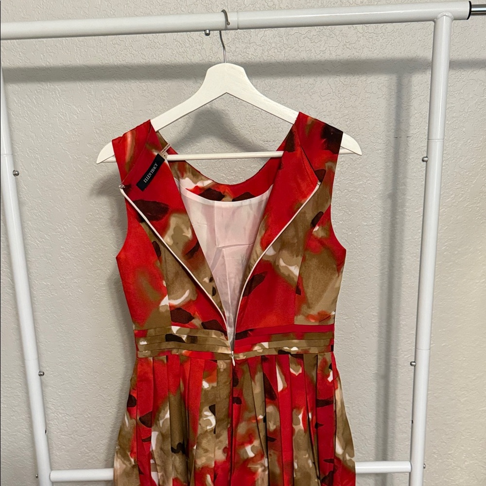 Ellen Tracy Vibrant Red and Brown Sleeveless Dress - Picture 5 of 10